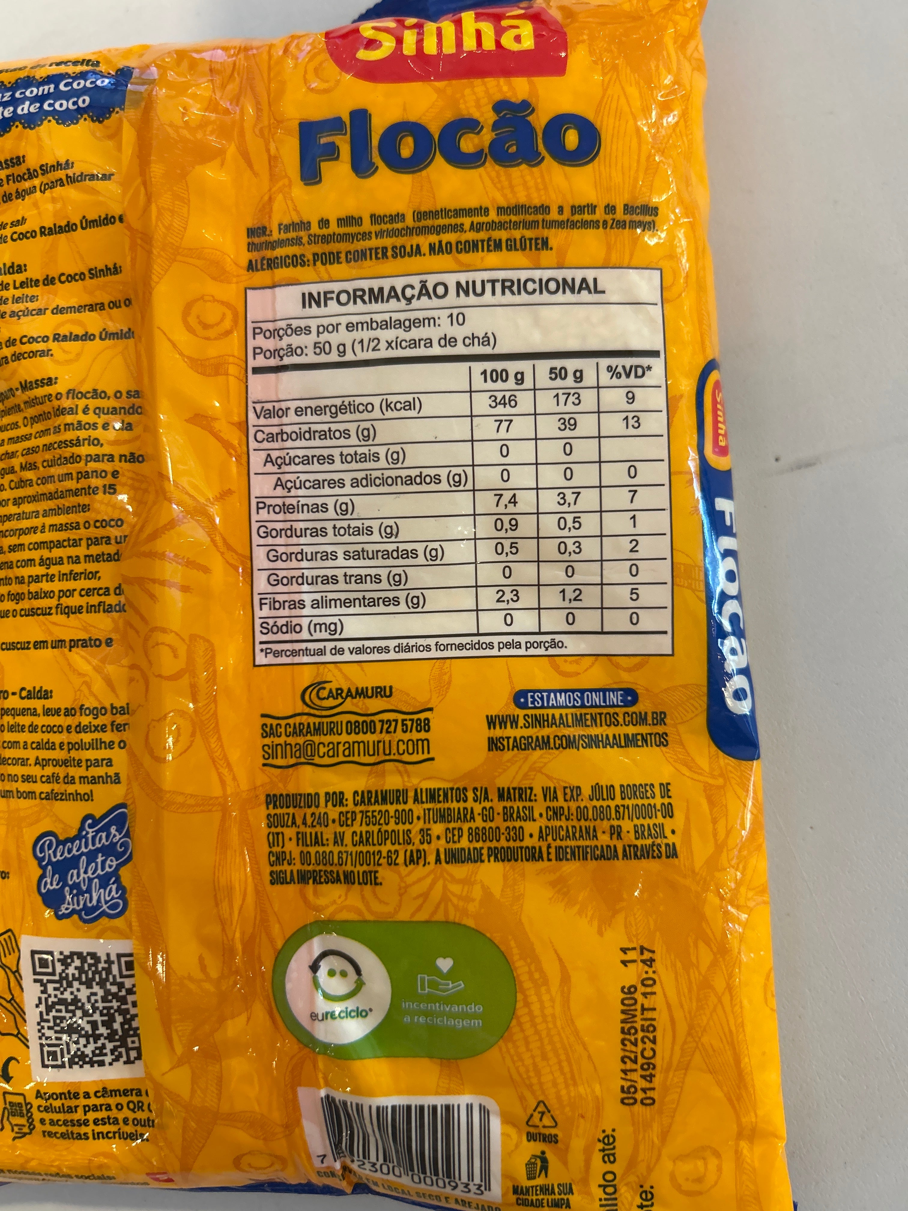 Combo - Flocão Corn Flour (Flocons de maïs) - SINHÁ - 500 g - Buy 3 units and get 10% discount