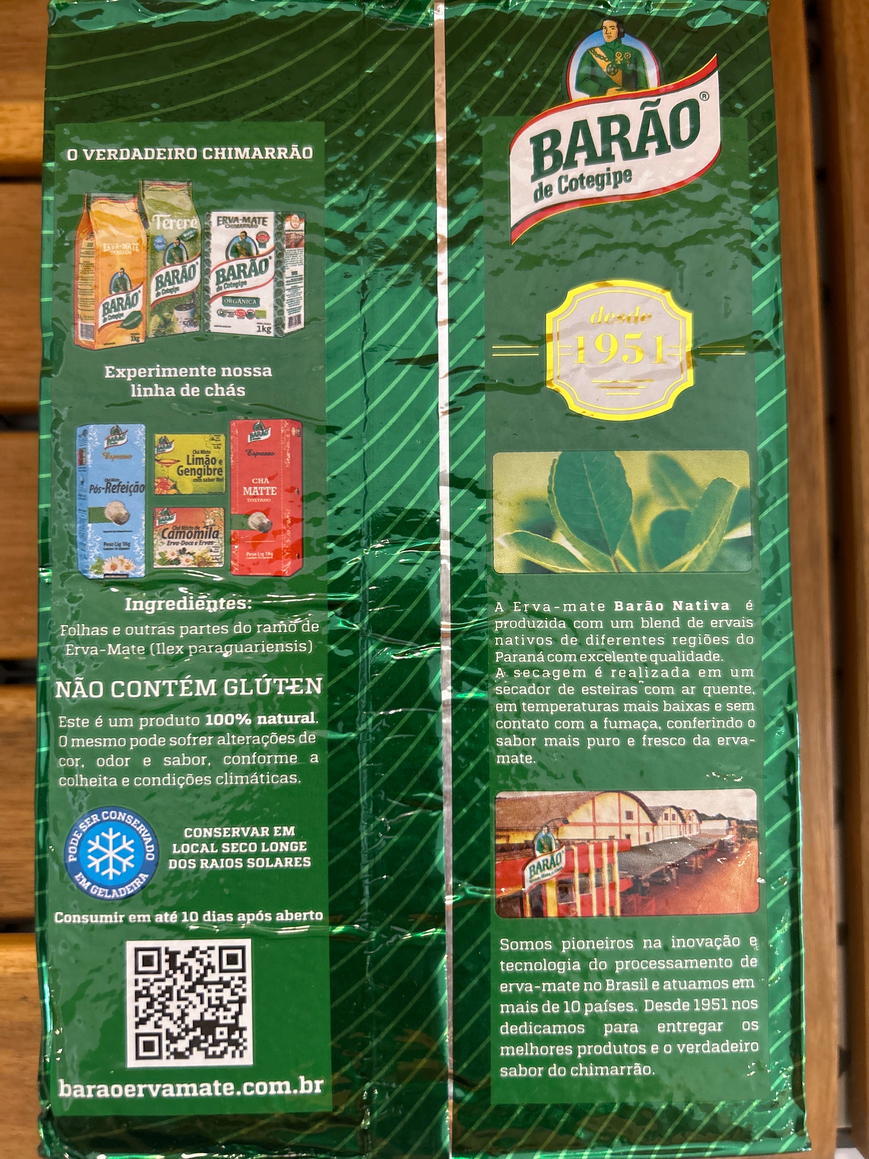 Yerba Maté nature (Chimarrão indigène Yerba Mate) BARÃO - 1Kg