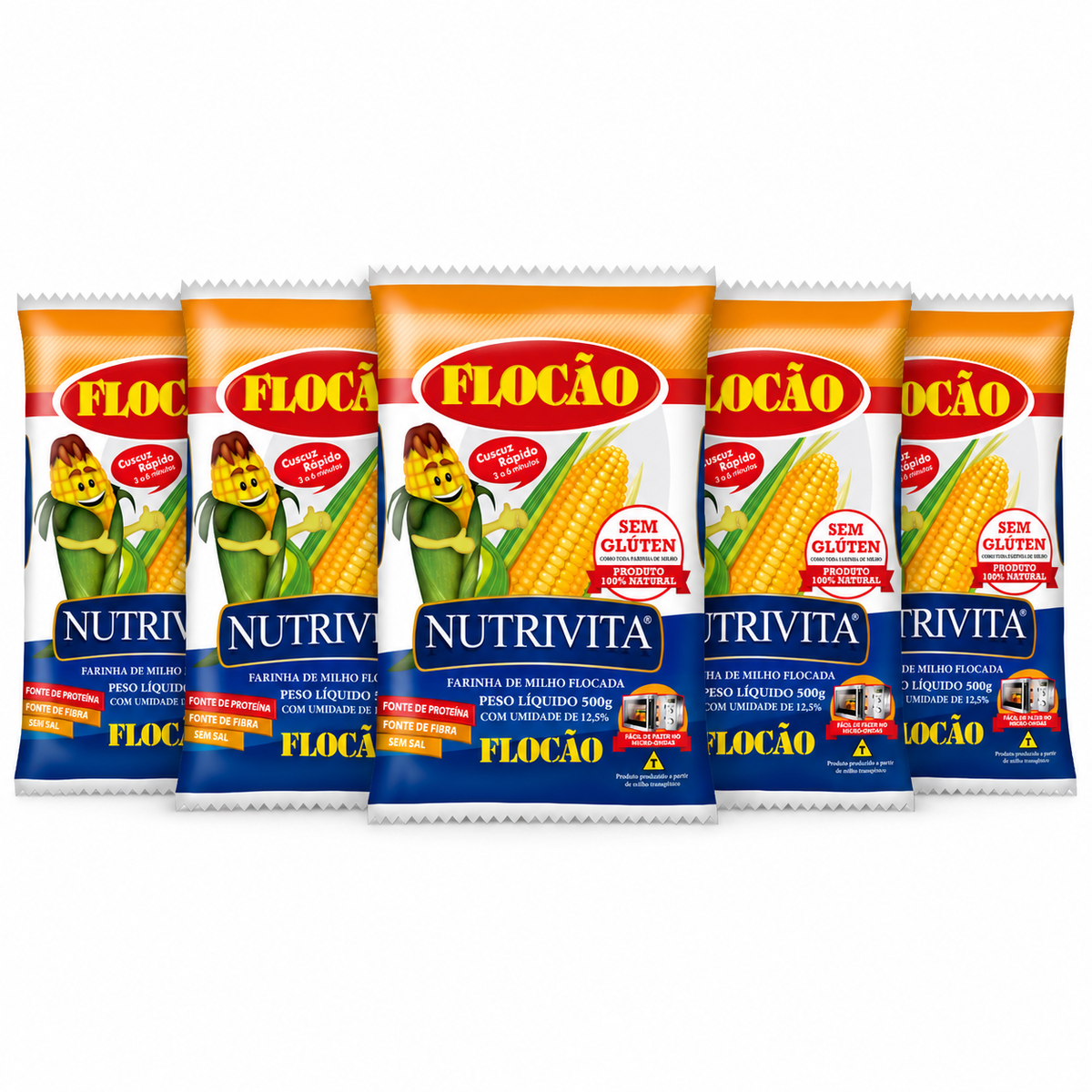 Lot - Farine de maïs en flocons (Farinha de Milho Flocão) - NUTRIVITA - 500g - 5 unités