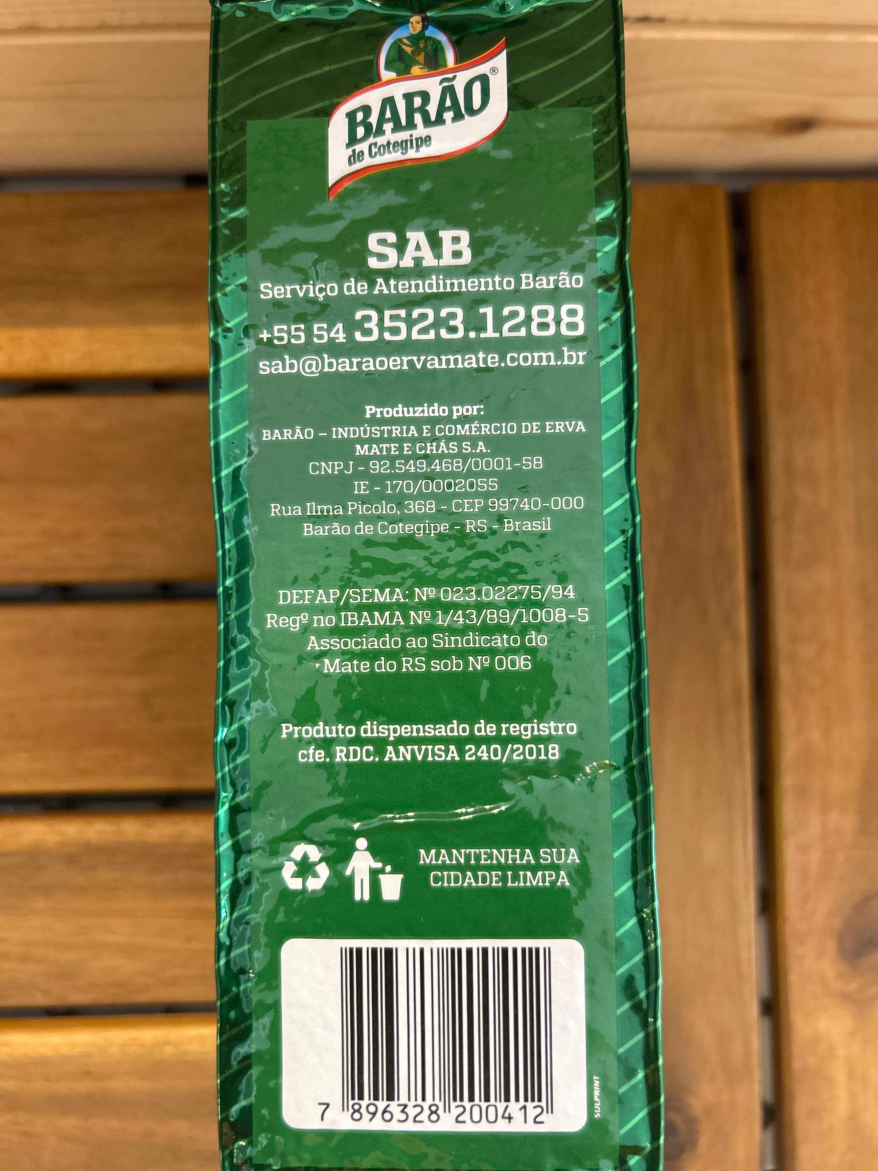 Yerba Maté nature (Chimarrão indigène Yerba Mate) BARÃO - 1Kg