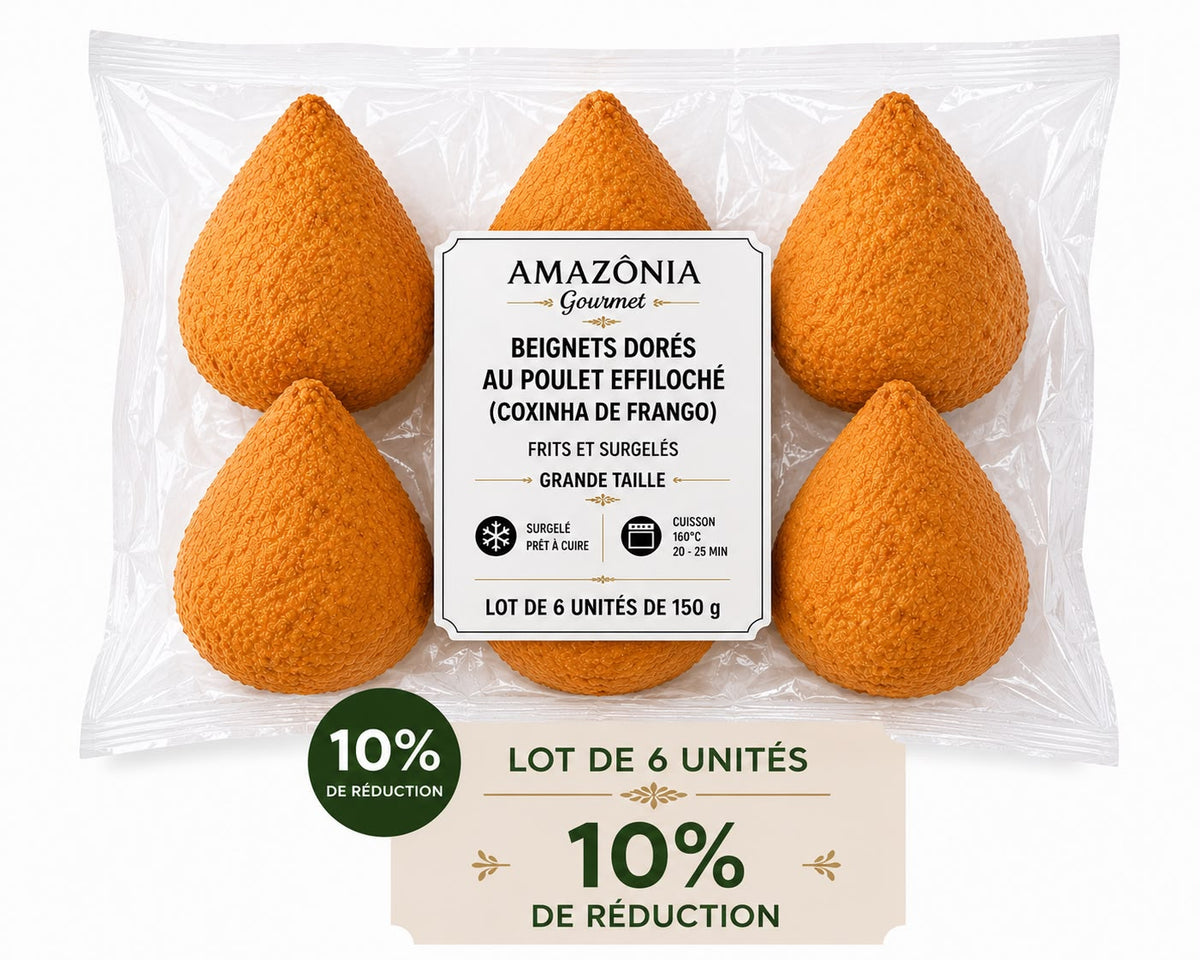 Golden shredded chicken pastries (Coxinha de Frango) – fried and frozen – Large size – Pack of 6 – 6 units of 150 g (900 g)