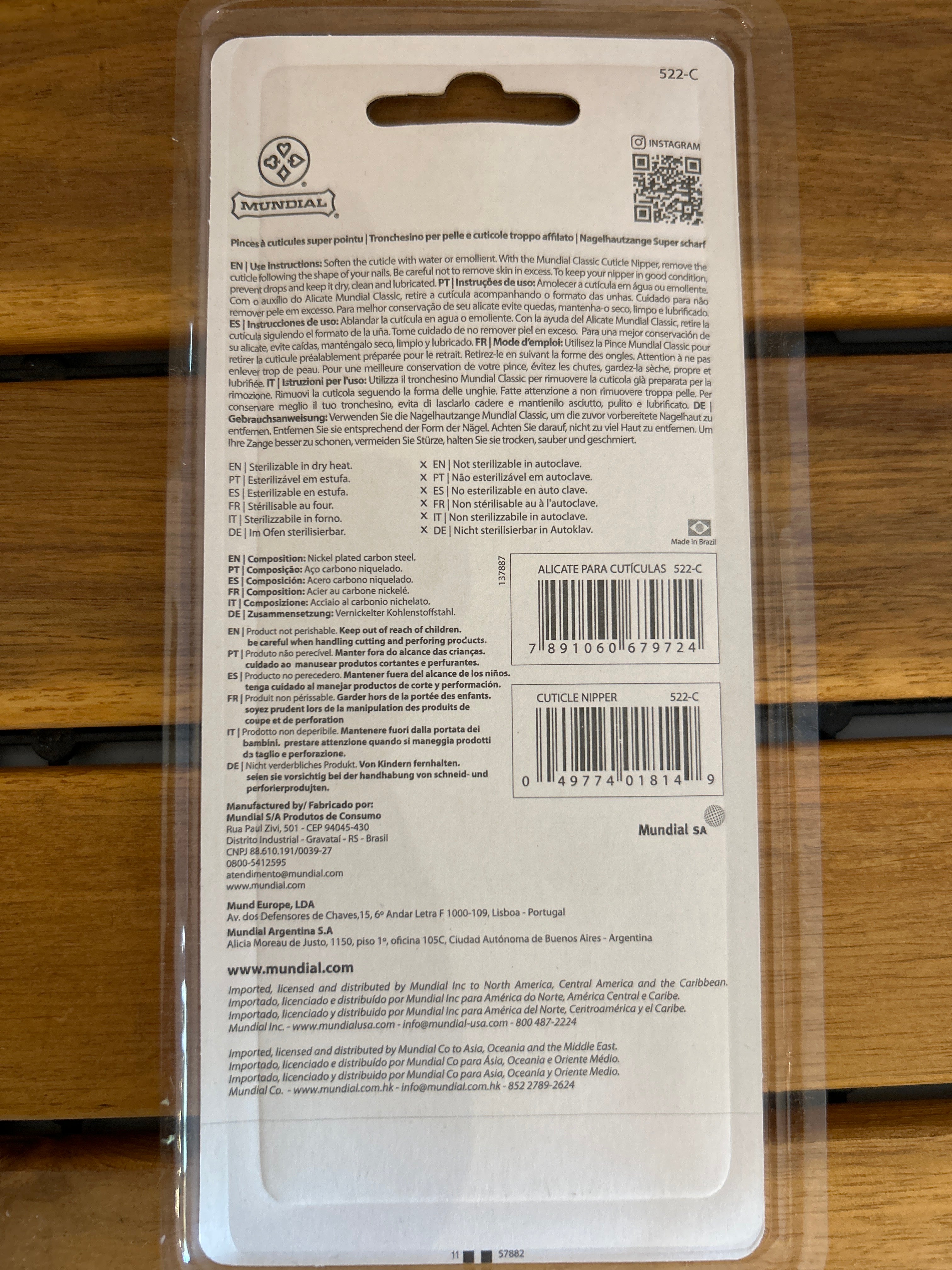 Pince à cuticules en acier inoxydable (Pince à cuticules 522C) - MUNDIAL