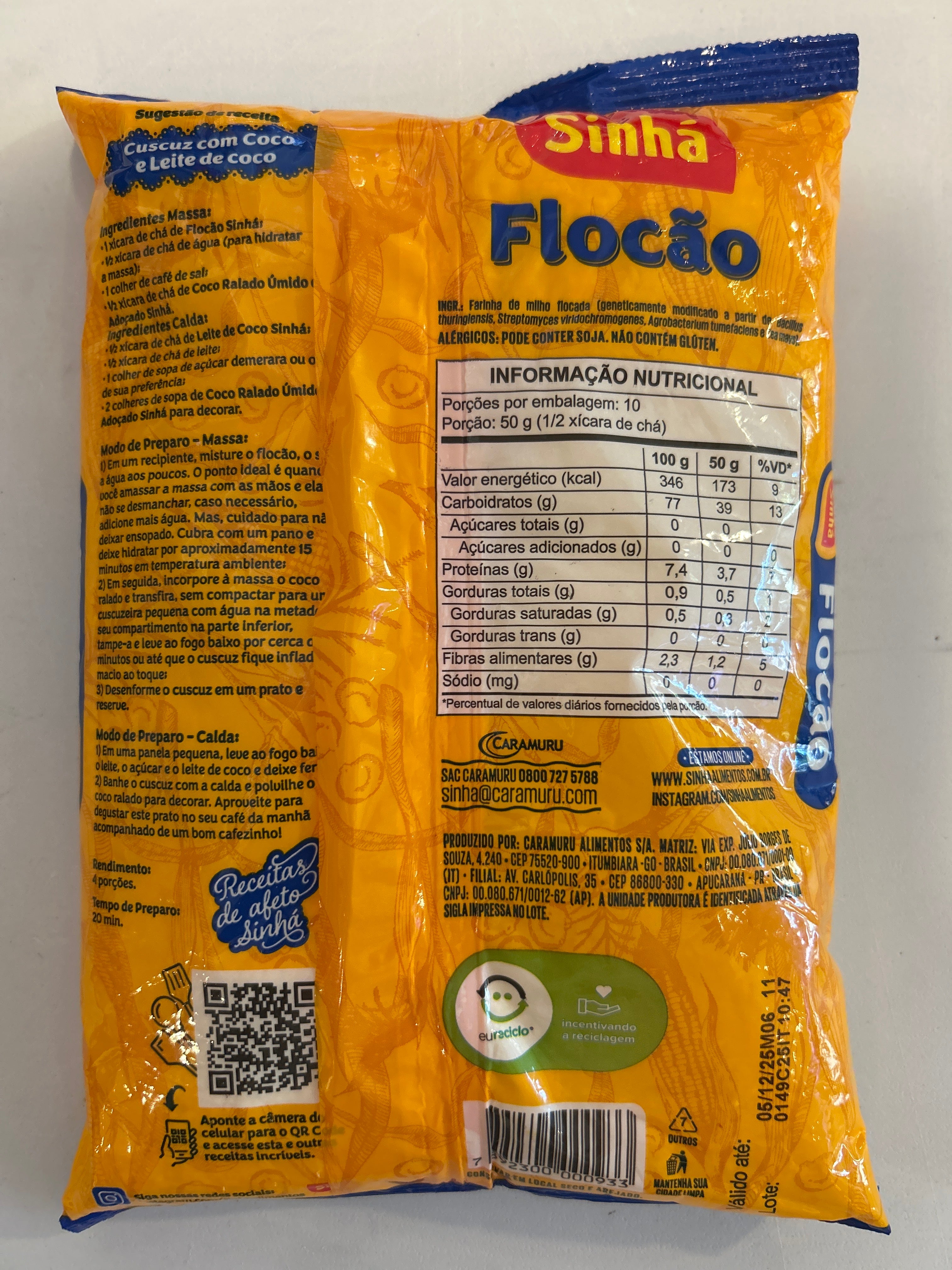 Combo - Flocão Corn Flour (Flocons de maïs) - SINHÁ - 500 g - Buy 3 units and get 10% discount