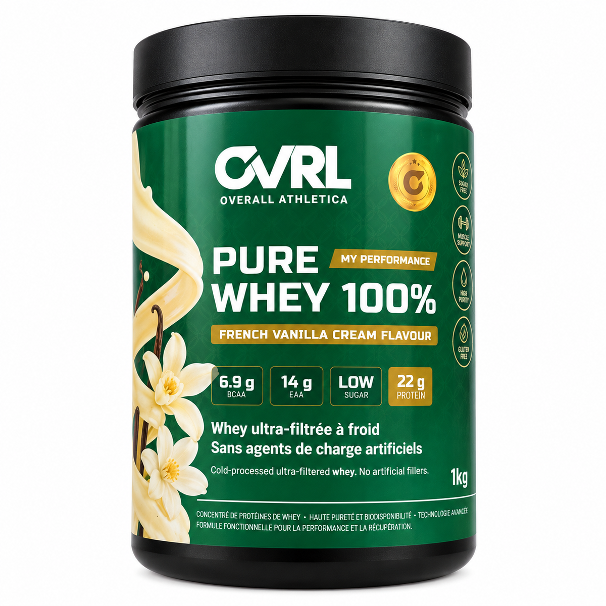 Pure Whey 100% – Saveur Crème Vanille Française (Whey Protein 100% – Sabor Creme de Baunilha Francesa) – OVRL – 1 kg