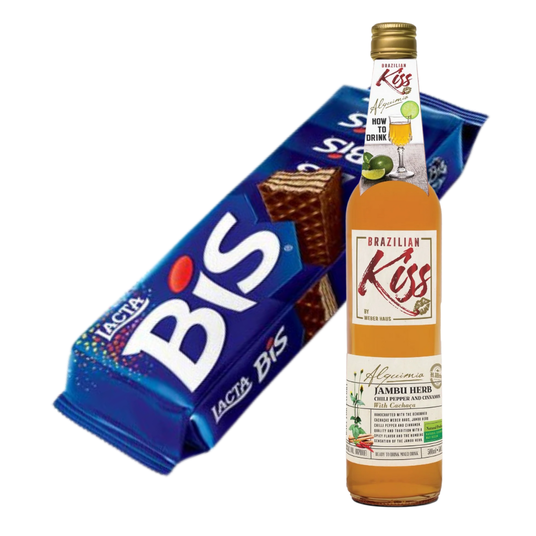 Combinaison Parfaite - Chocolat BIS Traditionnel - LACTA - 100,8g + Cachaça mélangée avec JAMBU « Baiser Brésilien » - WEBER HAUS - 500ml