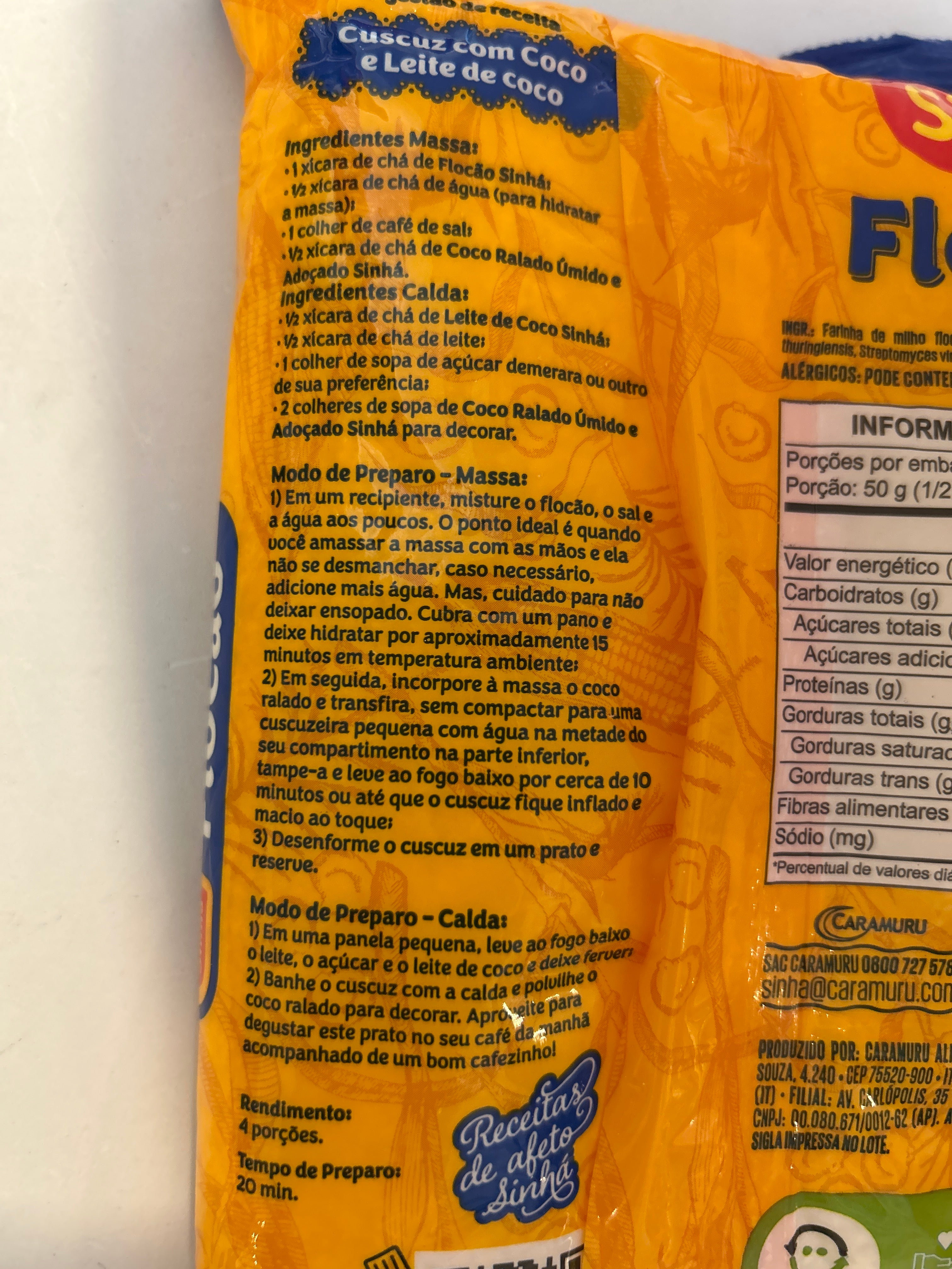 Combo - Flocão Corn Flour (Flocons de maïs) - SINHÁ - 500 g - Buy 3 units and get 10% discount