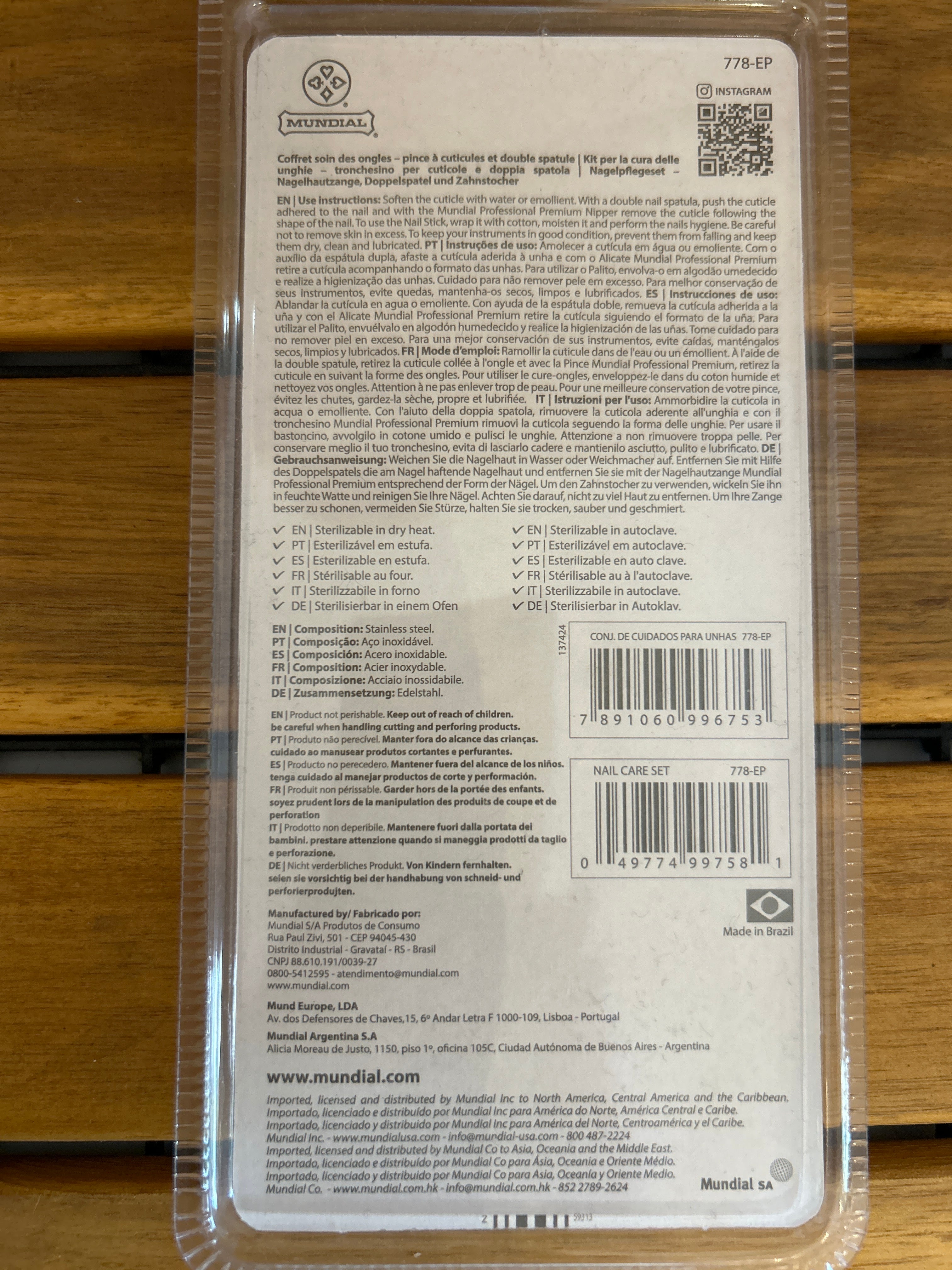 Pince à cuticules en acier inoxydable avec deux spatules (Pince à cuticules professionnelle 778-EP avec 2 spatules) - MUNDIAL