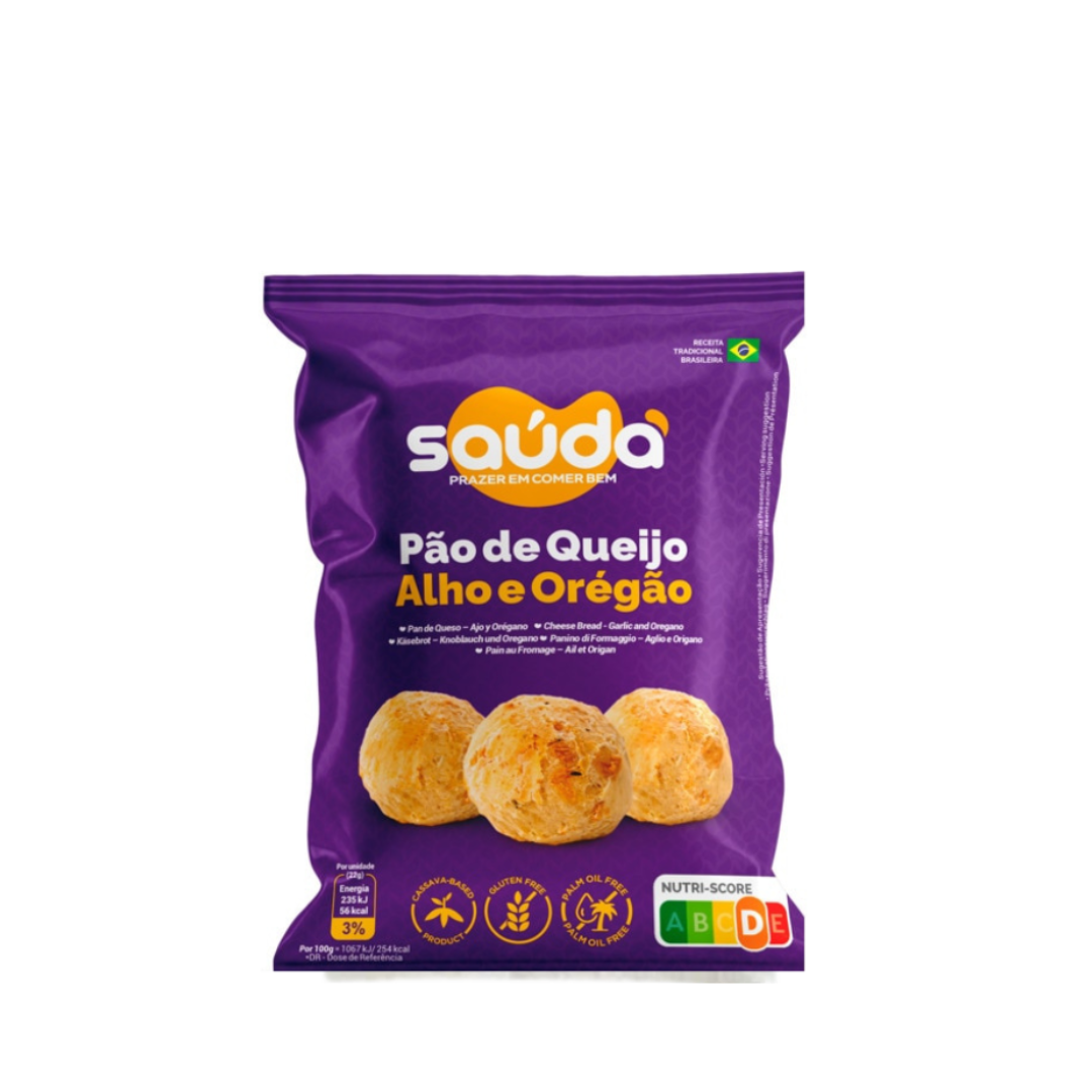 Pão de Queijo à l'ail et à l'origan - Produit surgelé (Pão de Queijo alho e orégano Congelado) - Saúda - 260g (Congelado)
