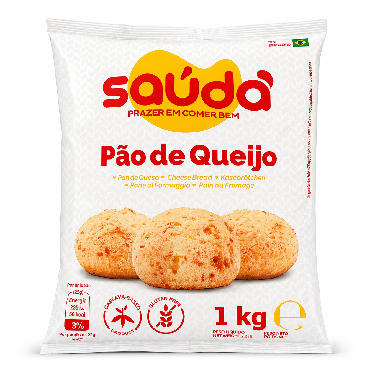 Pain au fromage traditionnel - Produit surgelé (Pão de Queijo Tradicional Congelado - Saúda - 1kg (Surgelé)