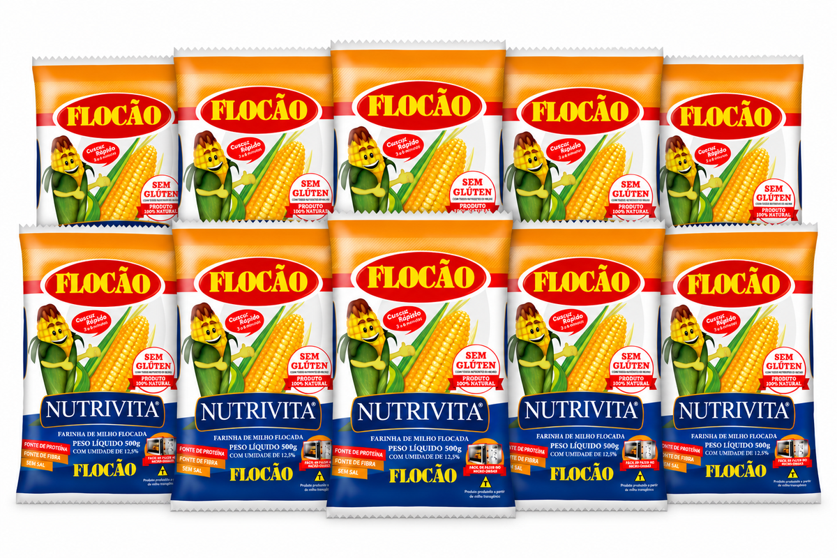 Combo - Farine de maïs floconnée (Farinha de Milho Flocão) - NUTRIVITA - 500g - 10 unidades