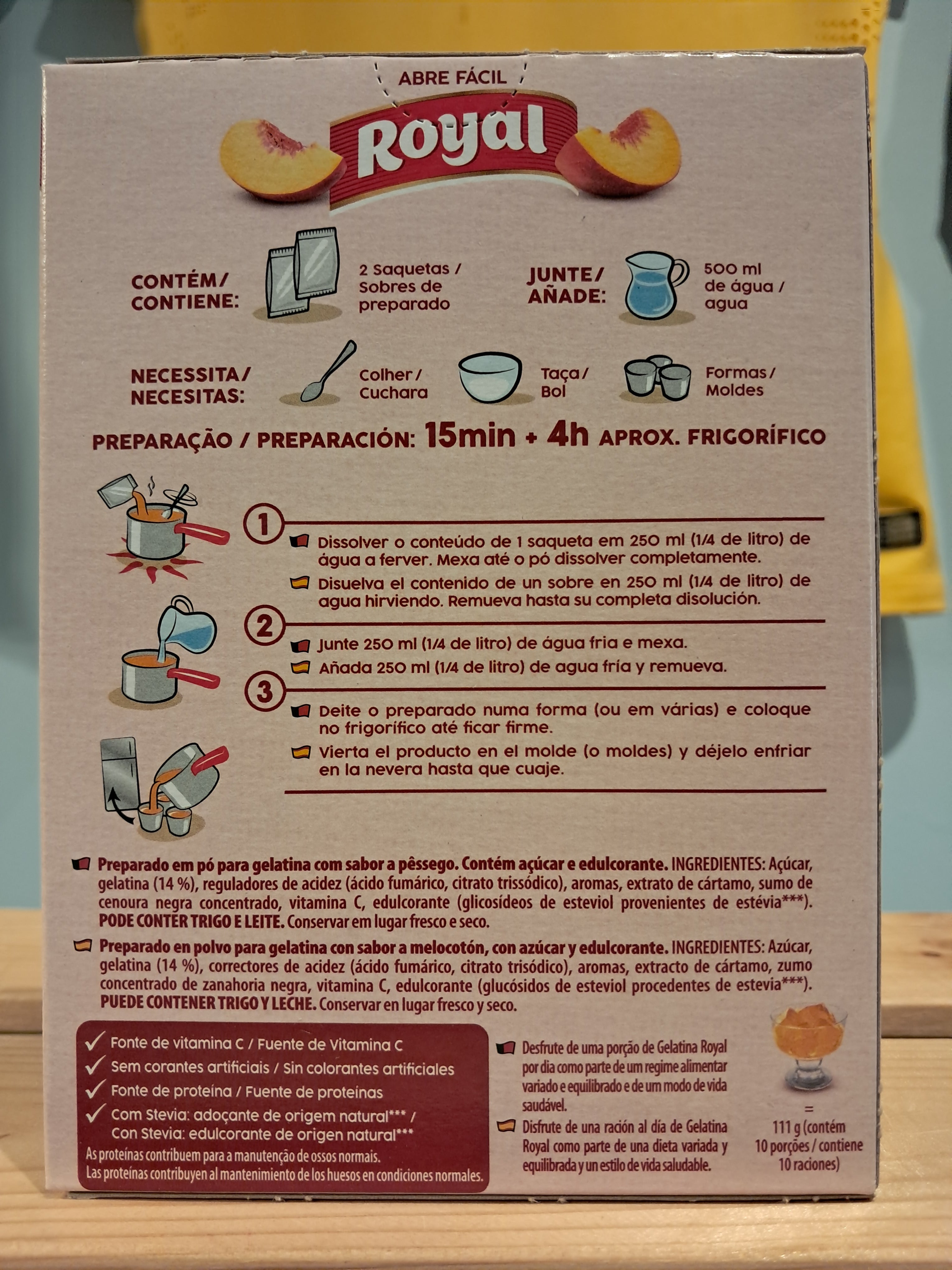 Gélatine en Poudre Saveur Pêche (Gelatina em Pó Pêssego) - ROYAL - 114g - Pct c/ 2 saquinhos