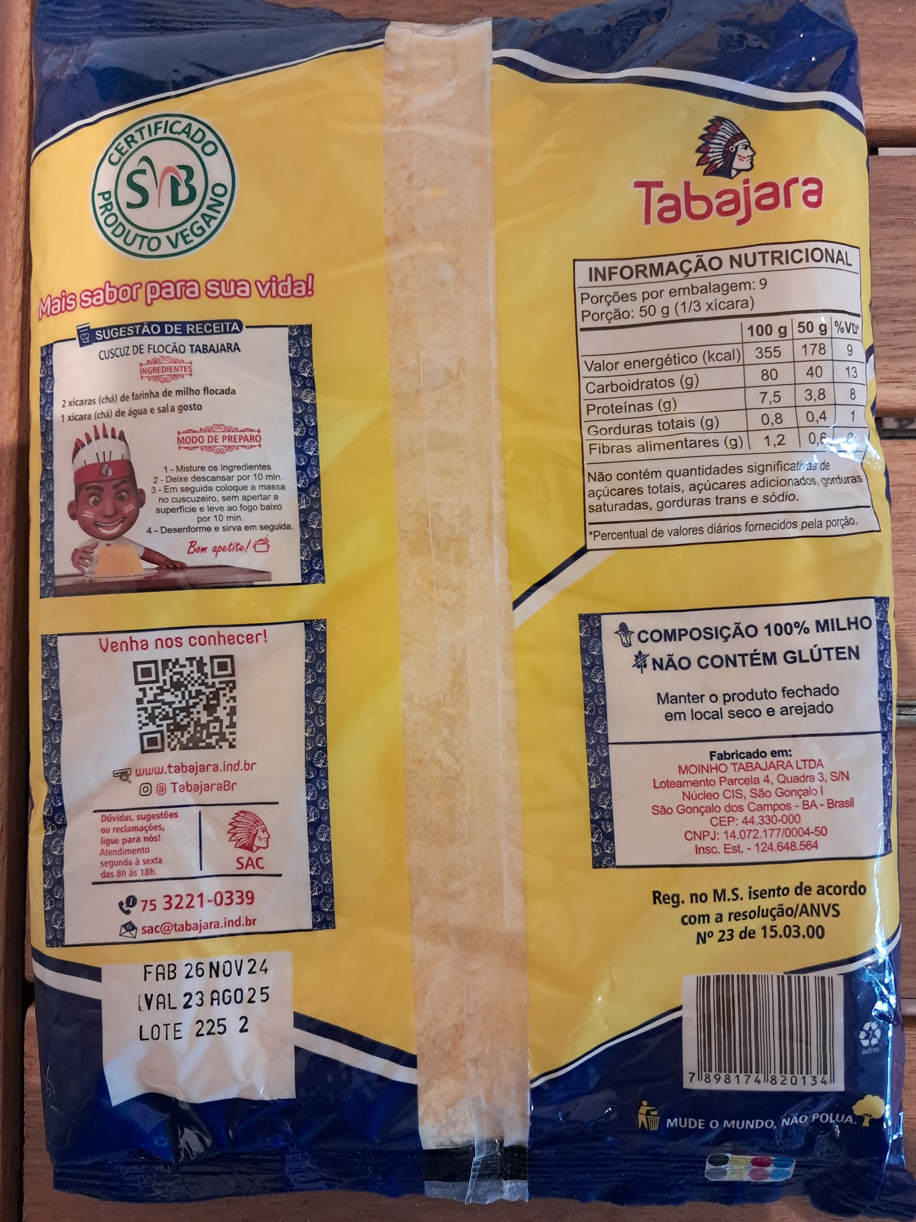 Flocons de maïs (Farinha de Milho Flocão (Não Transgênico)) - Tabajara - 450g