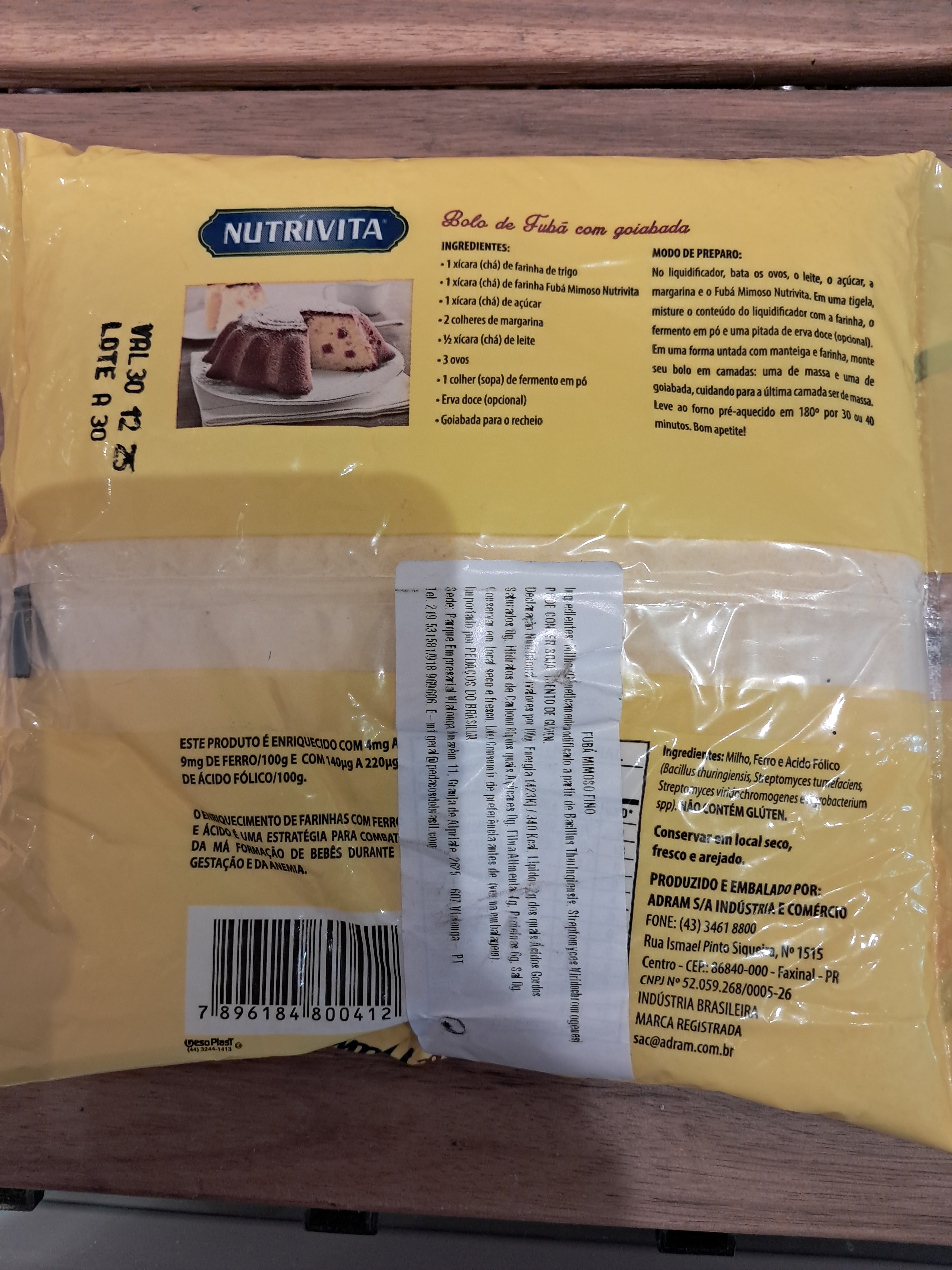 Farine de maïs fine (Fubá Mimoso) - NUTRIVITA - 500g