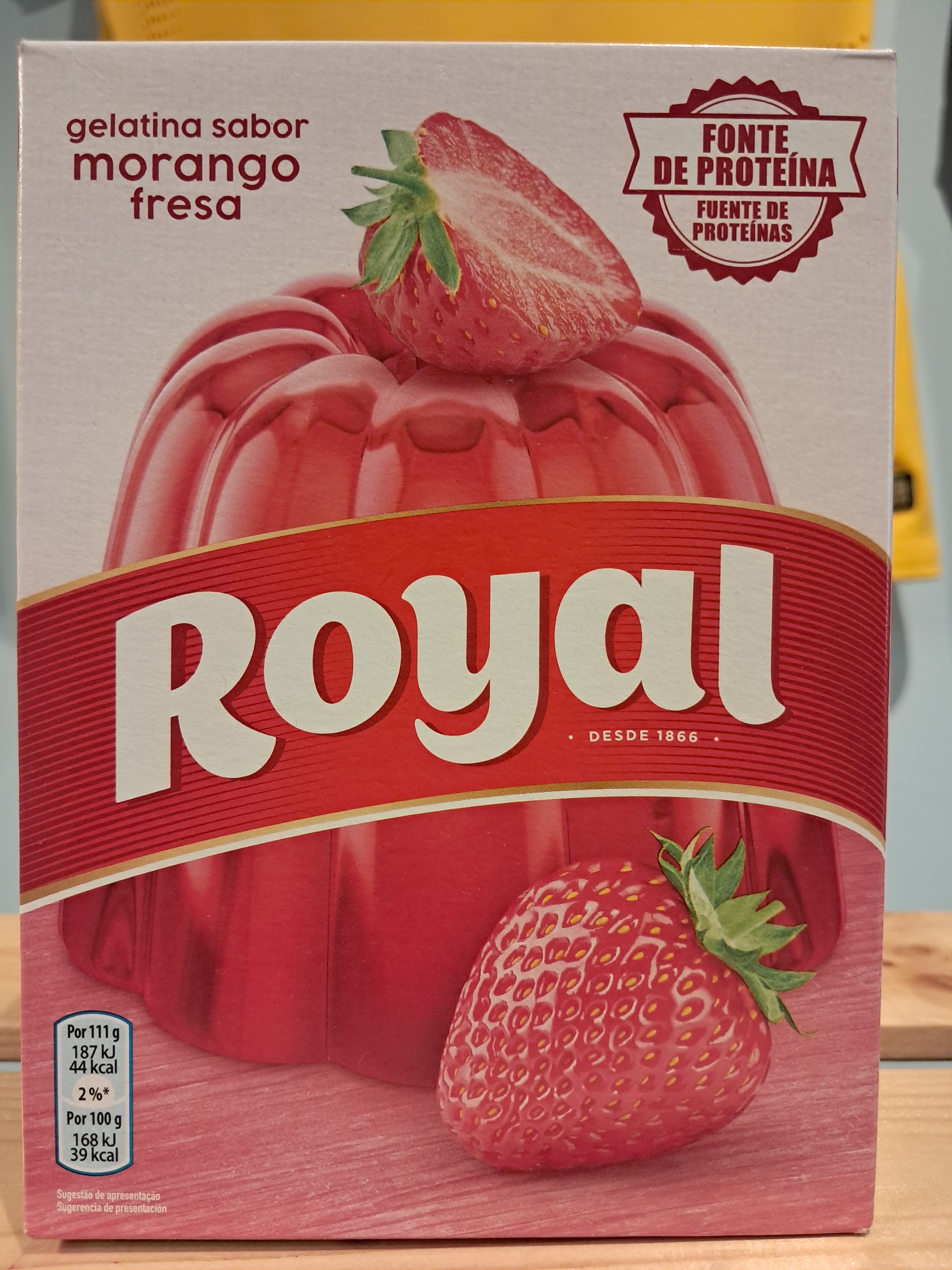 Gélatine en poudre saveur fraise (Gelatina em Pó Morango) - ROYAL - 114g - Pqt c/ 2 sachets