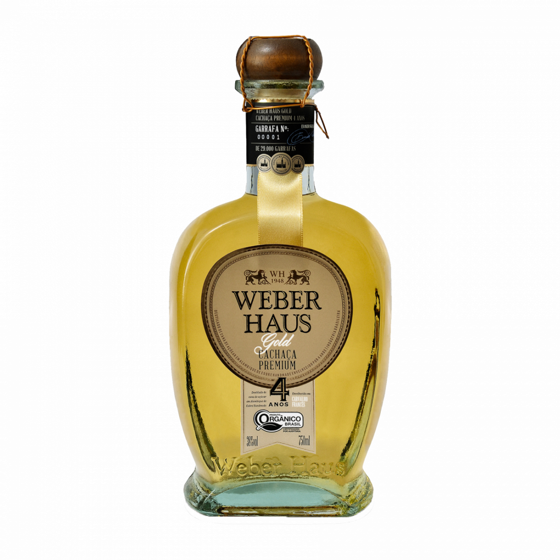 Premium Organic Gold Cachaça 4 Years (Artisanal Premium Gold BIO Cachaça) - WEBER HAUS - 700ml