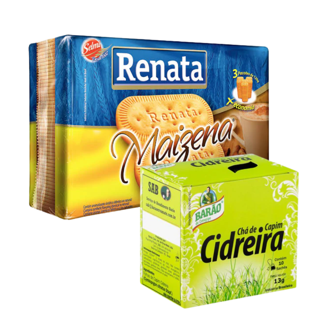 Perfect Combination - Cornstarch Cookie - RENATA - 360g + Lemon Balm Tea - BARÃO - 13g - Contains 10 sachets
