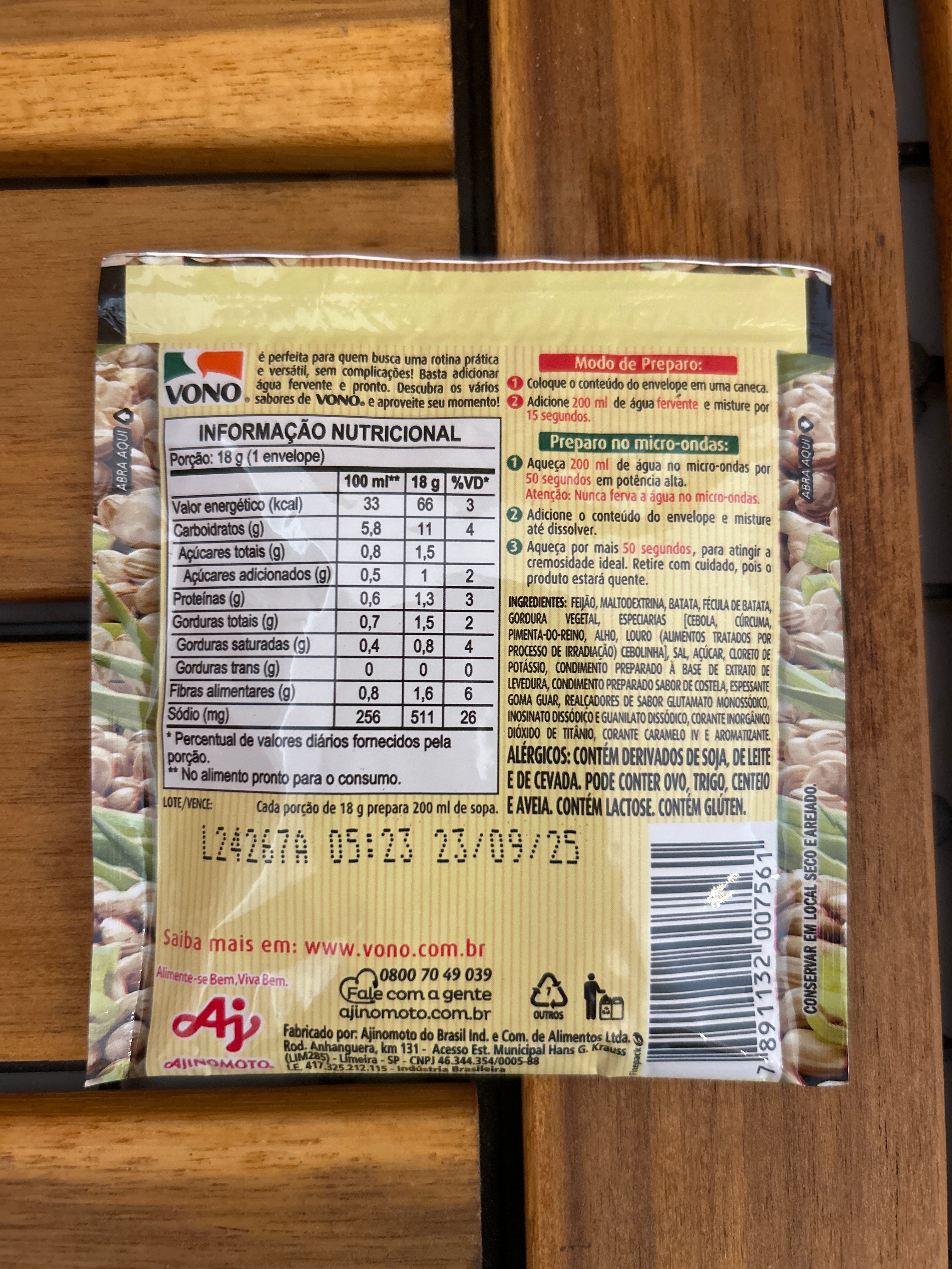 Zuppa Cremosa gusto Brodo di Fagioli cartone 23 unità x 18g (Sopa Cremosa sapore Caldinho di Fagião scatola con 23 x18g unità - VONO - 414 g
