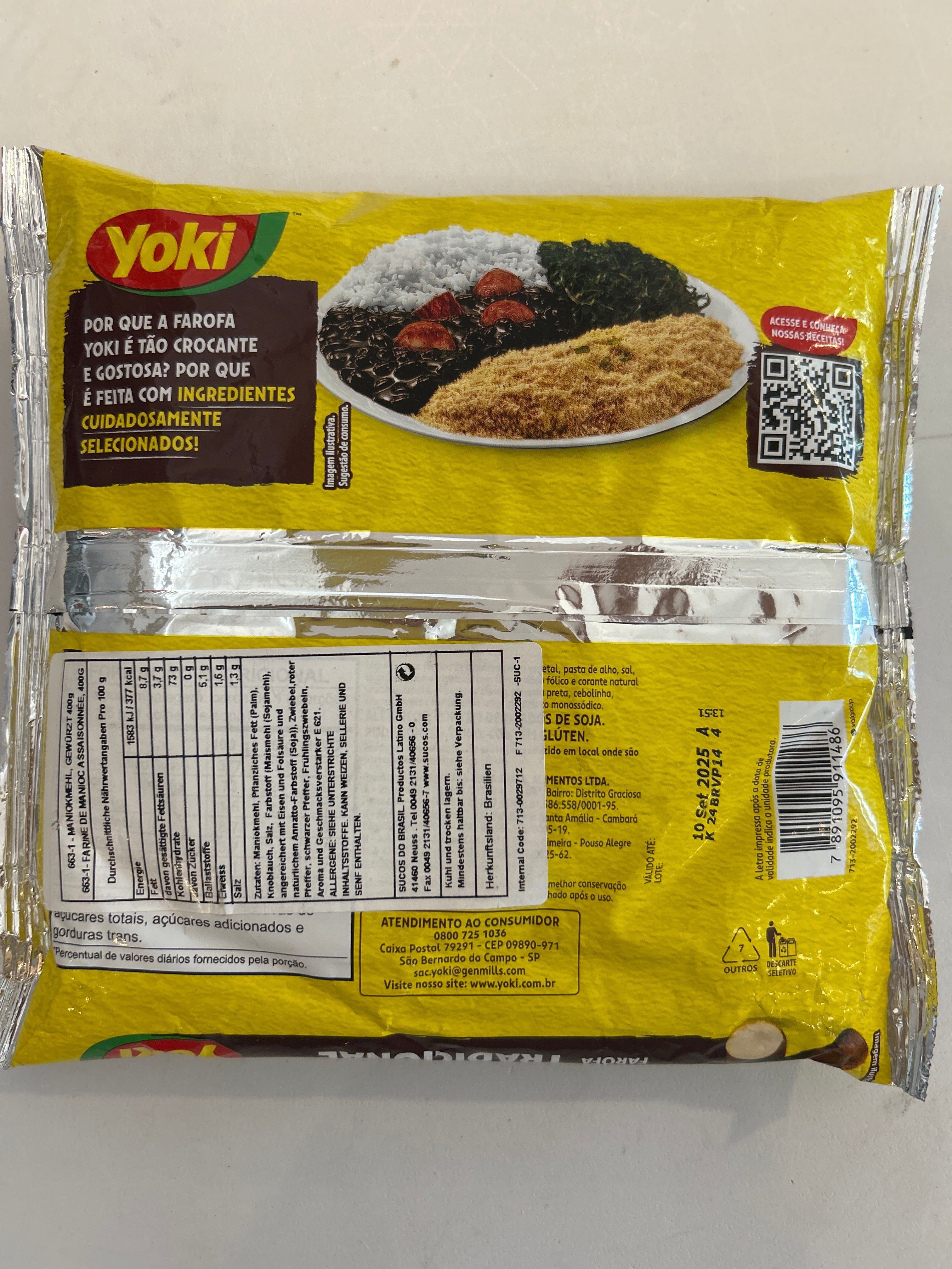 Combo - Farofa de Mandioca Tradicional YOKI - 400g - Compre 3 unidades e ganhe 10% de desconto