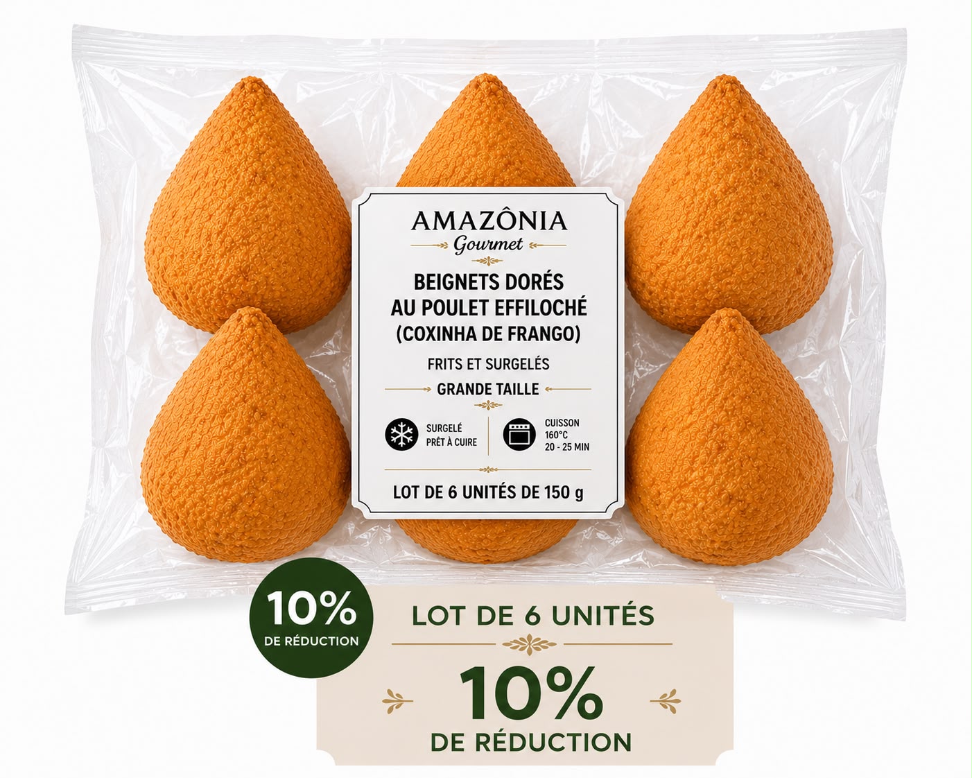 Golden fritters with shredded chicken (Chicken Drumstick) – fried and frozen – Large Size – 1 unit (150 g)