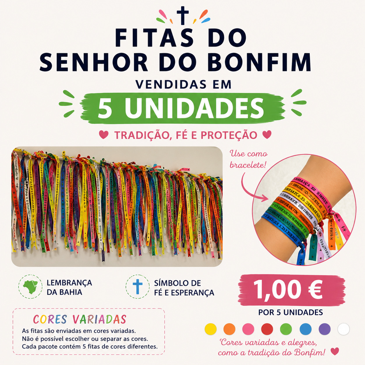 Braccialetto brasiliano del Senhor do Bonfim (Pulseira do Senhor do Bonfim) - 5 unità