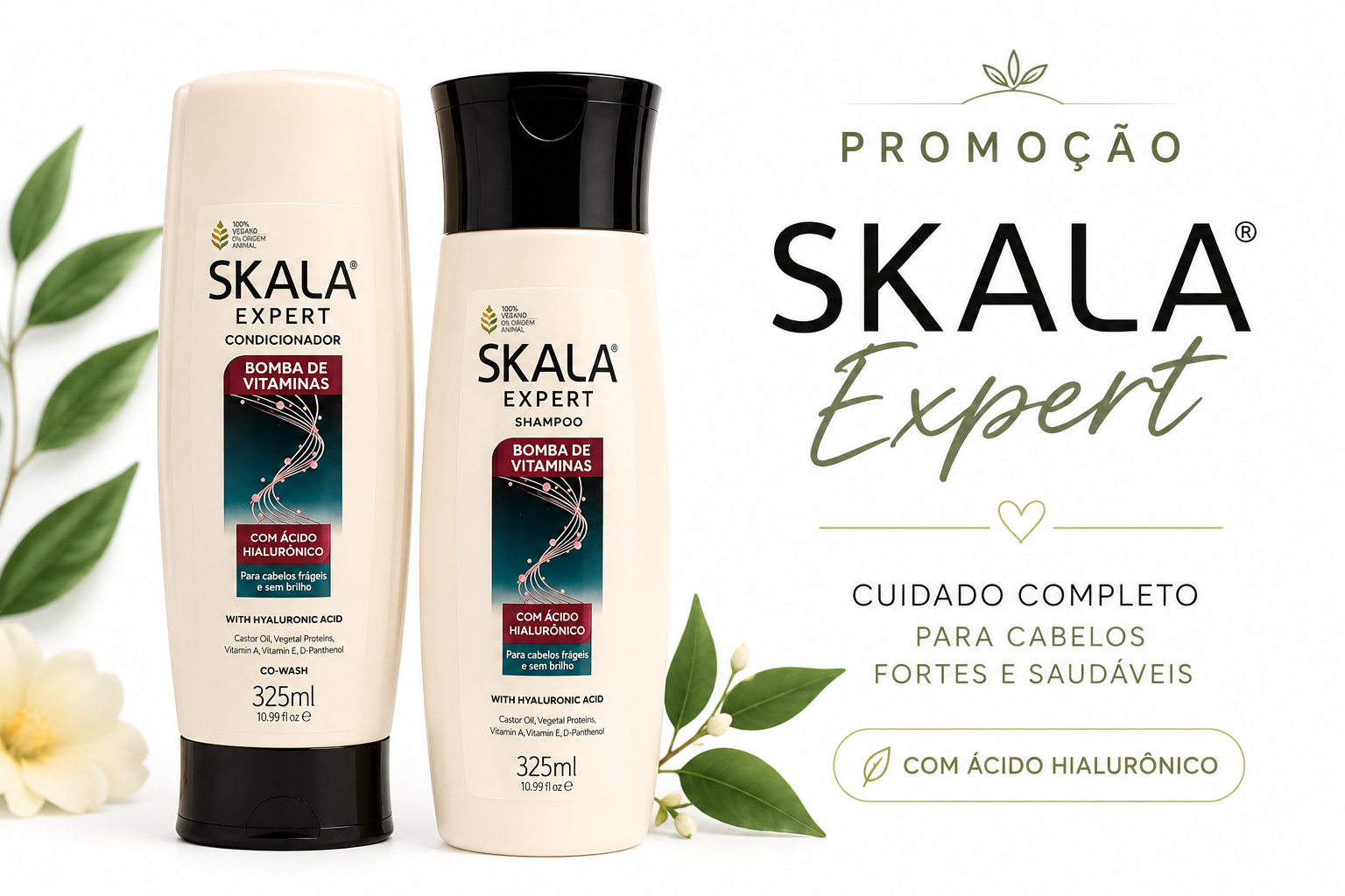 Lot Shampooing + Après-shampooing Bombe de Vitamines à l'Acide Hyaluronique (Kit Shampoo + Condicionador Bomba de Vitaminas com Ácido Hialurônico) - SKALA - 2 x 325ml