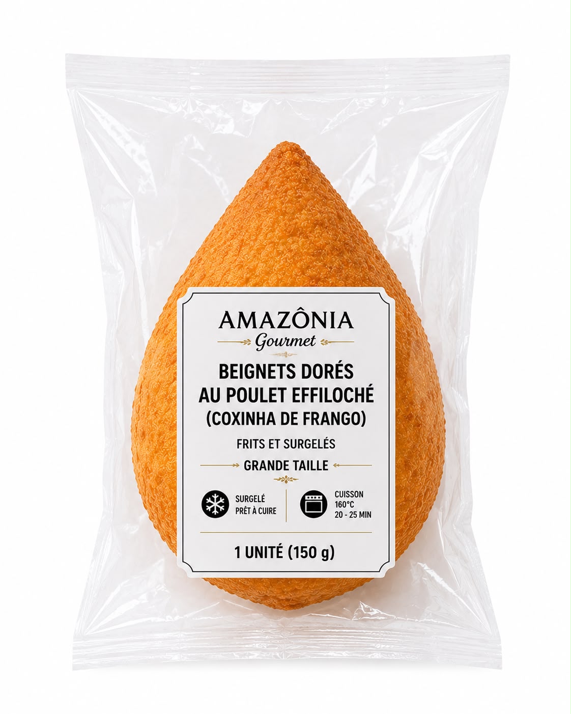 Golden fritters with shredded chicken (Chicken Drumstick) – fried and frozen – Large Size – 1 unit (150 g)