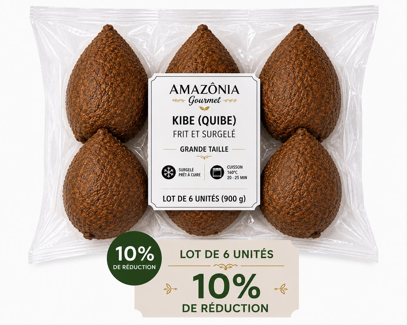 Fried and frozen kibbeh (Quibe) – Large size – Pack of 6 – 6 units (900 g)