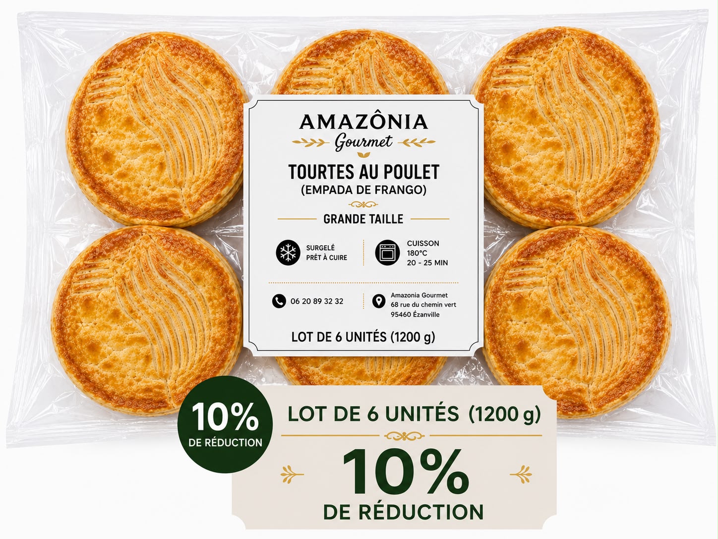 Chicken pies (Empada de frango) – Large Size – Pack of 6 – 6 units of 200g (1,2 Kg)