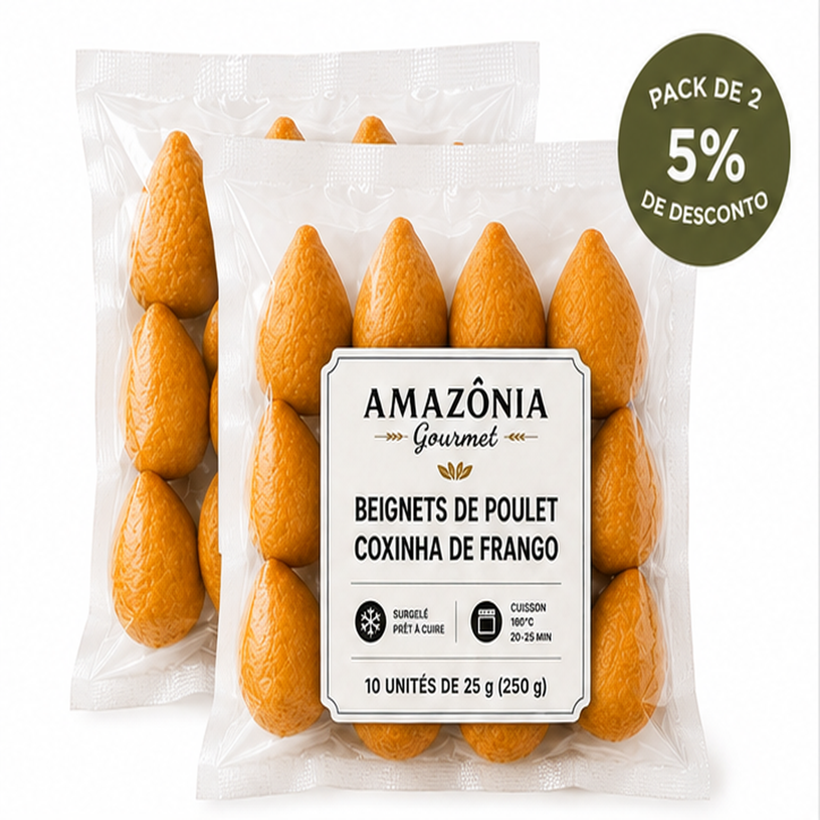 Golden shredded chicken fritters (Chicken drumstick) – fried and frozen – Small pack – 10 units of 25 g (250 g)