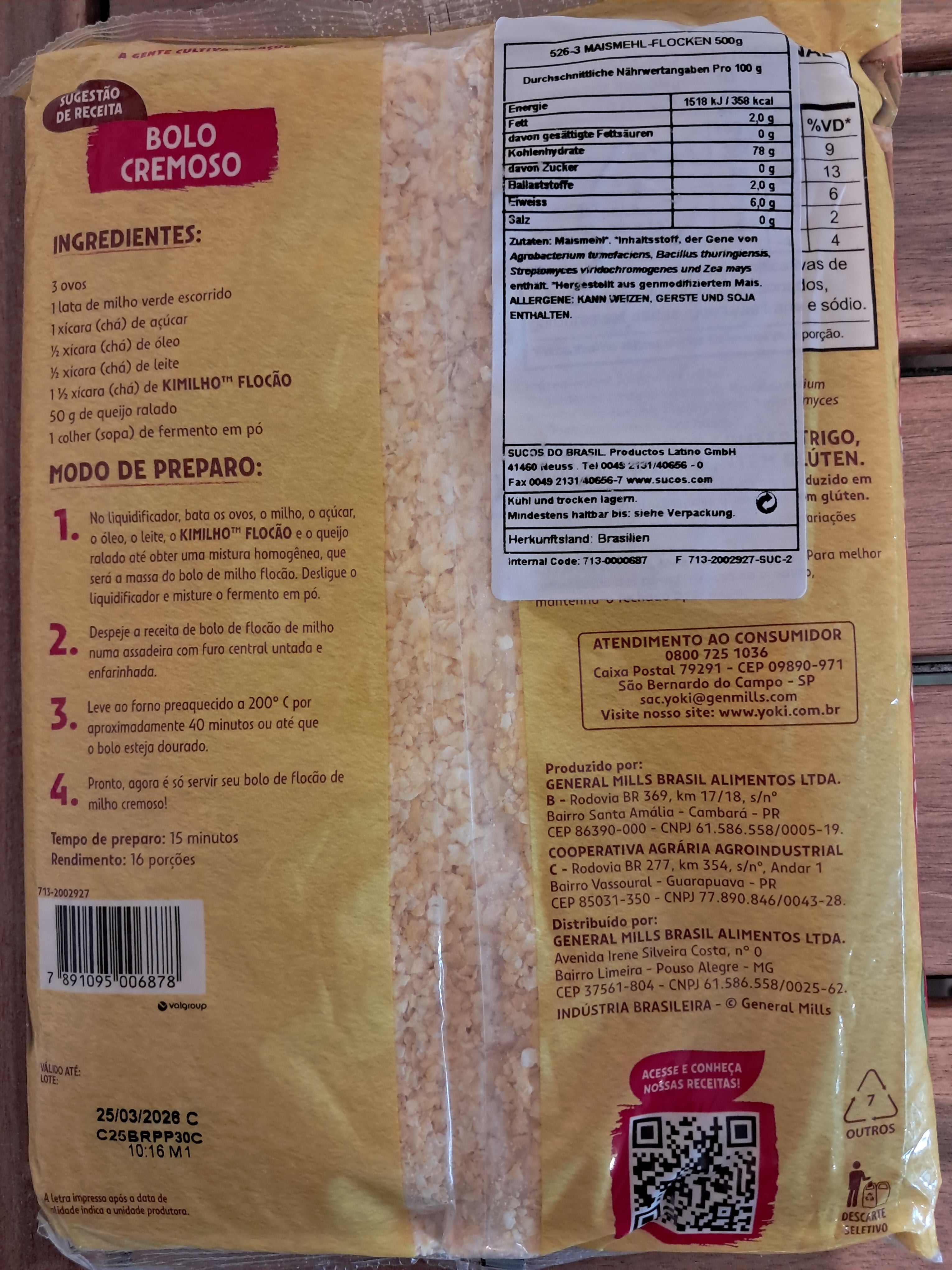 Fiocchi di mais (Farinha de Milho Kimilho Flocão) - YOKI - 500g