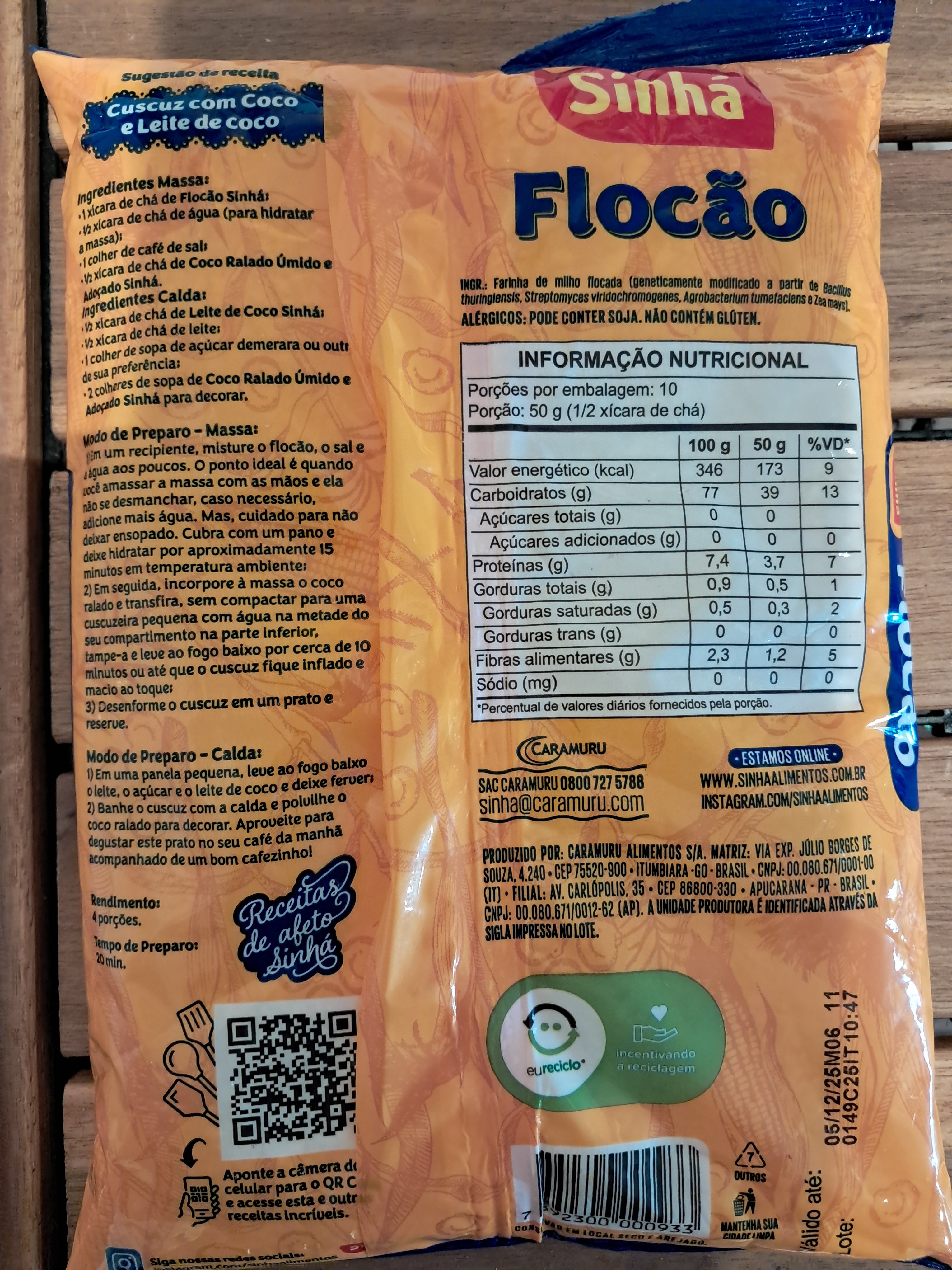 Corn flakes (Corn Flour Flocão) - SINHÁ - 500 g